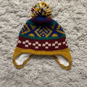 Women’s Sherpa Lined Colorful Knit Pom-Pom Beanie Hat with Ear Flaps